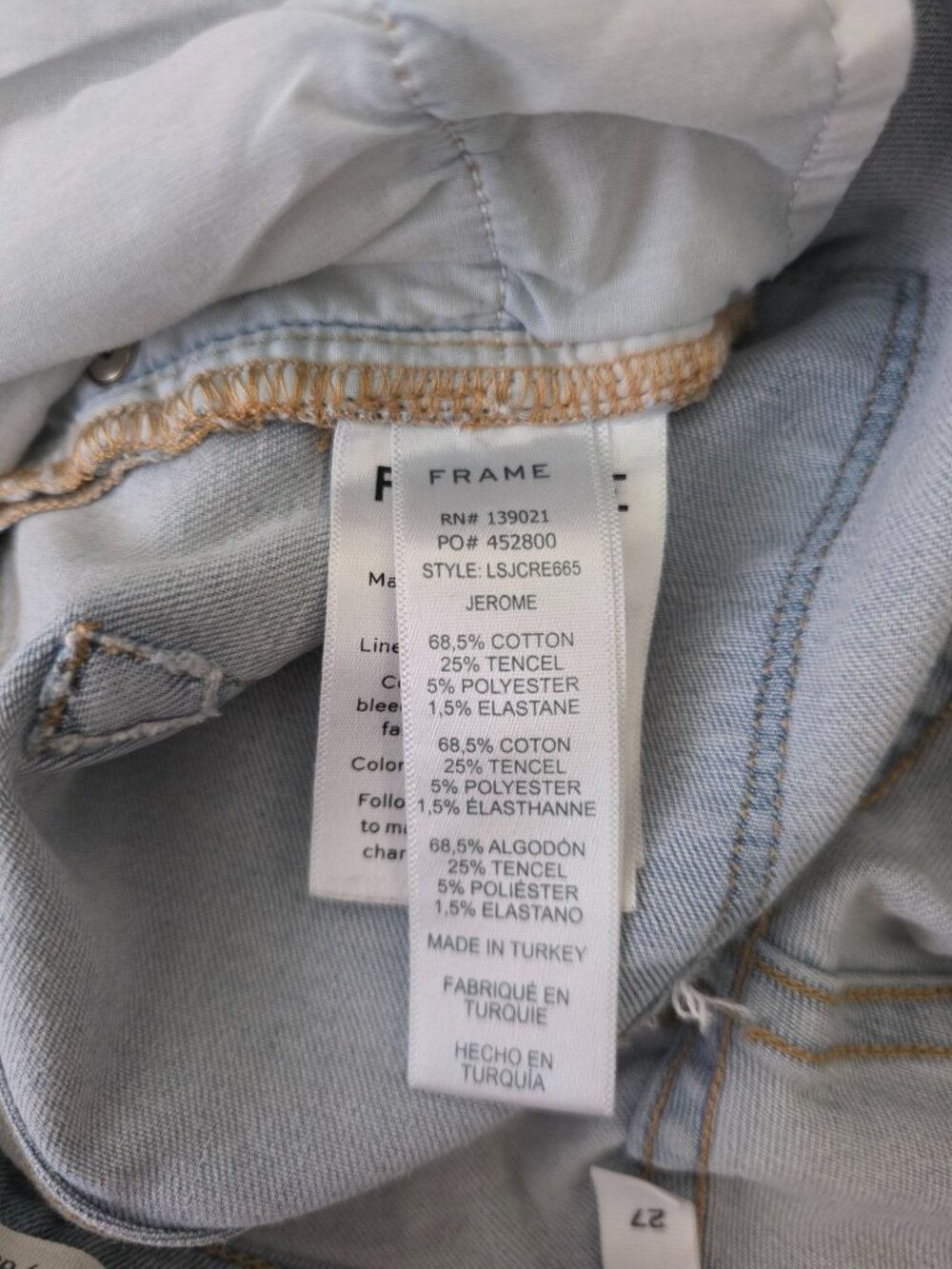 FRAME Le Skinny De Jeanne Light Wash Frayed Hem Ankle Denim Jeans Women's Sz 27 - Picture 7 of 8